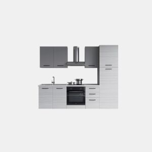 Cozinha com eletrodomésticos GILDA 2.0 255cm esquerda cinza claro e madeira cinza