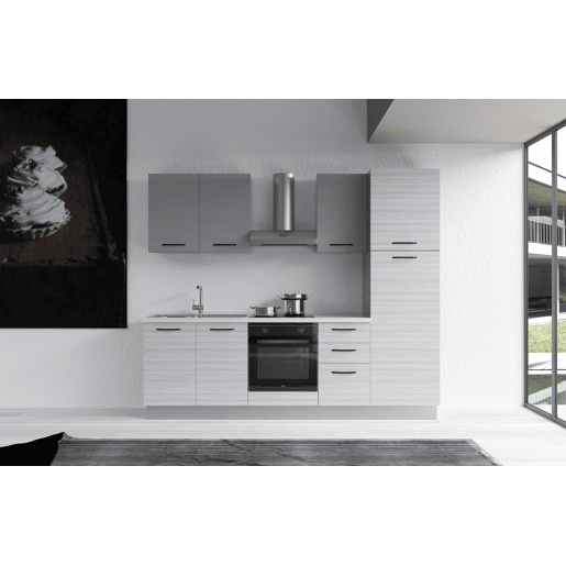Cozinha com eletrodomésticos GILDA 2.0 255cm esquerda cinza claro e madeira cinza
