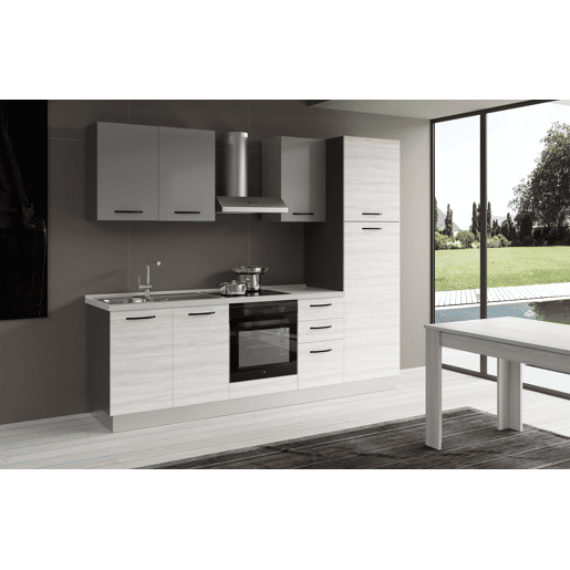 Cozinha com eletrodomésticos GILDA 2.0 255cm esquerda cinza claro e madeira cinza