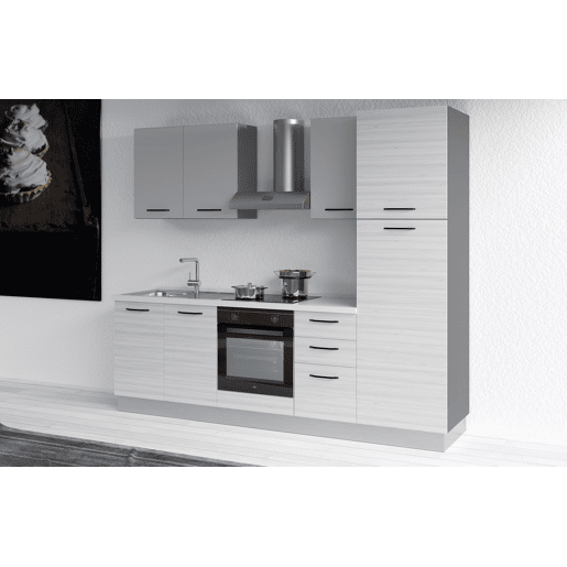 Cozinha com eletrodomésticos GILDA 2.0 255cm esquerda cinza claro e madeira cinza