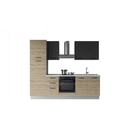Cozinha com eletrodomésticos GILDA 2.0 255cm direita cinza escuro e madeira