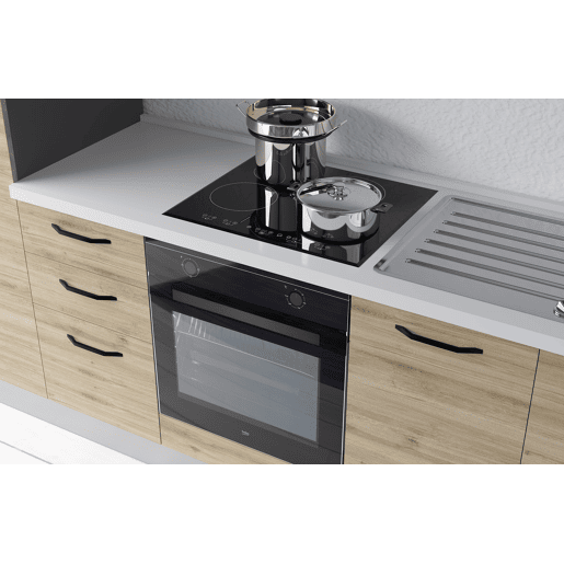 Cozinha com eletrodomésticos GILDA 2.0 255cm direita cinza escuro e madeira