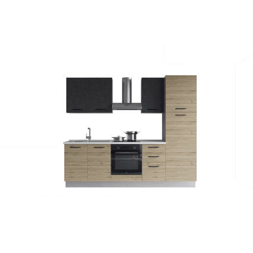 Cozinha com eletrodomésticos GILDA 2.0 255cm esquerda cinza escuro e madeira