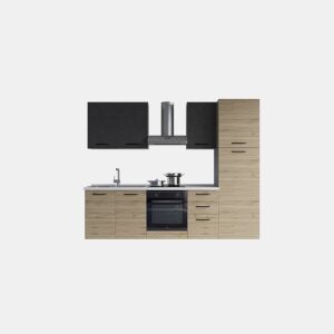 Cozinha com eletrodomésticos GILDA 2.0 255cm esquerda cinza escuro e madeira