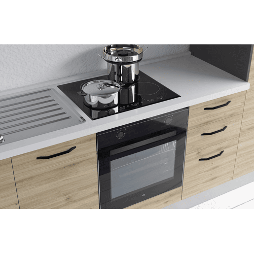 Cozinha com eletrodomésticos GILDA 2.0 255cm esquerda cinza escuro e madeira