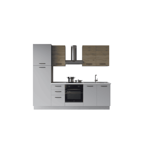 Cozinha com eletrodomésticos GILDA 2.0 255cm direita madeira e cinza claro