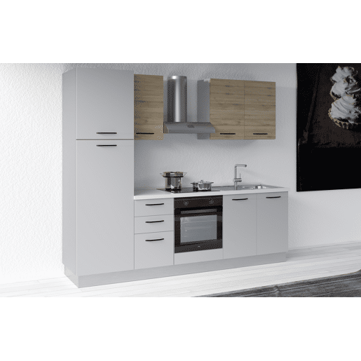 Cozinha com eletrodomésticos GILDA 2.0 255cm direita madeira e cinza claro