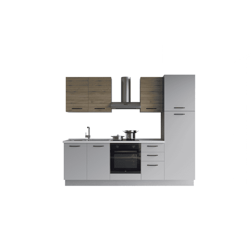 Cozinha com eletrodomésticos GILDA 2.0 255cm esquerda madeira e cinza claro