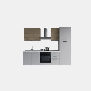 Cozinha com eletrodomésticos GILDA 2.0 255cm esquerda madeira e cinza claro