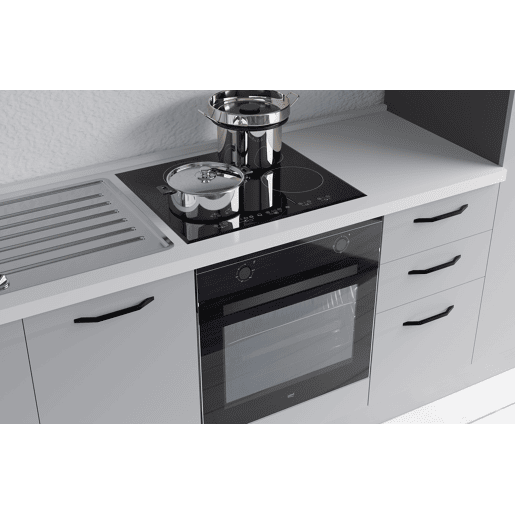 Cozinha com eletrodomésticos GILDA 2.0 255cm esquerda madeira e cinza claro