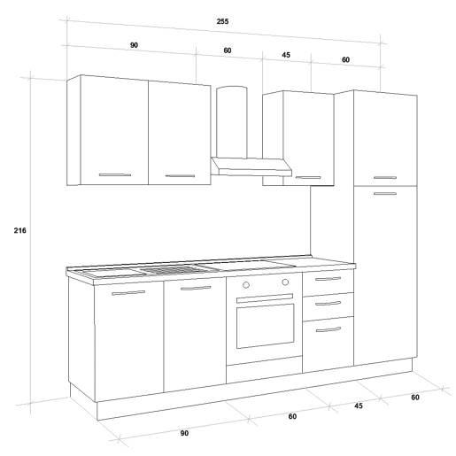 Cozinha com eletrodomésticos GILDA 2.0 255cm esquerda madeira e cinza claro