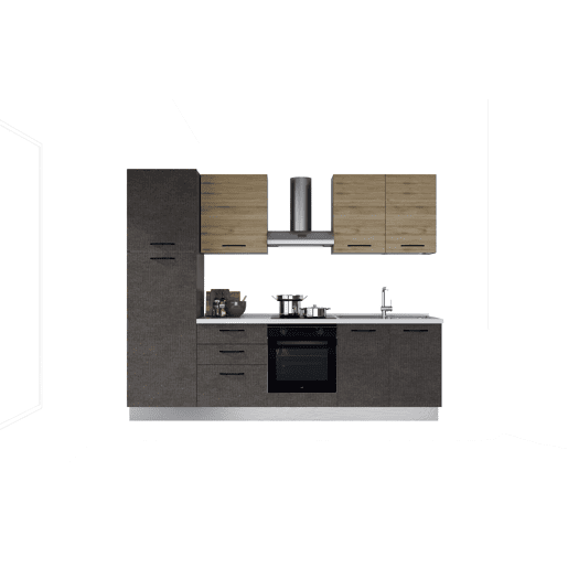 Cozinha com eletrodomésticos GILDA 2.0 270cm direita madeira e cinza escuro