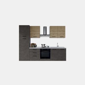 Cozinha com eletrodomésticos GILDA 2.0 270cm direita madeira e cinza escuro