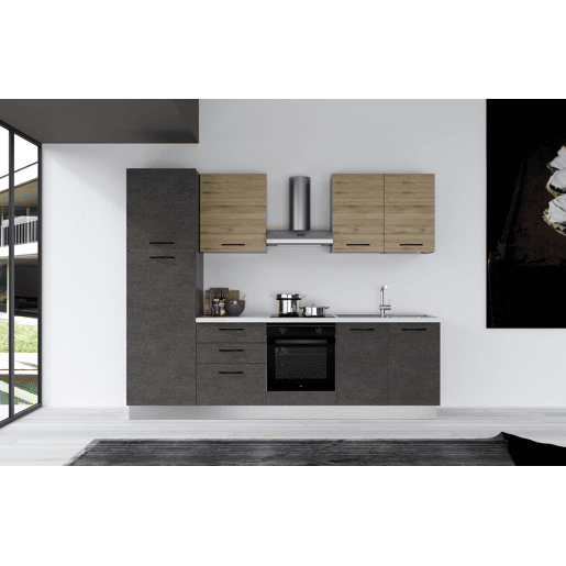 Cozinha com eletrodomésticos GILDA 2.0 270cm direita madeira e cinza escuro