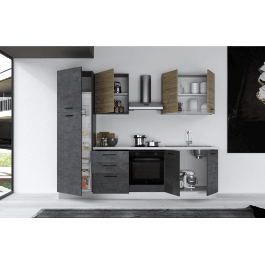 Cozinha com eletrodomésticos GILDA 2.0 270cm direita madeira e cinza escuro