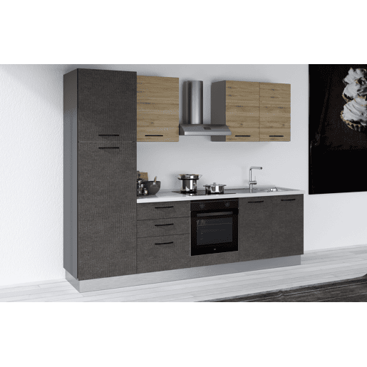 Cozinha com eletrodomésticos GILDA 2.0 270cm direita madeira e cinza escuro