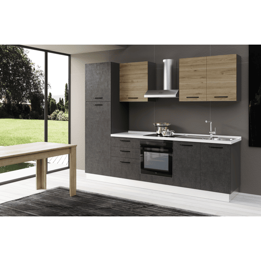 Cozinha com eletrodomésticos GILDA 2.0 270cm direita madeira e cinza escuro