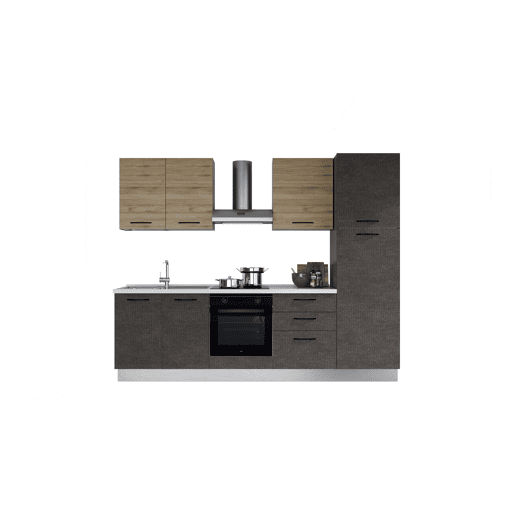 Cozinha com eletrodomésticos GILDA 2.0 270cm esquerda madeira e cinza escuro Cozinha com eletrodomésticos GILDA 2.0 270cm esquerda madeira e cinza escuro