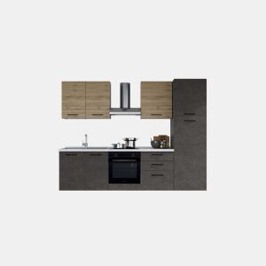 Cozinha com eletrodomésticos GILDA 2.0 270cm esquerda madeira e cinza escuro