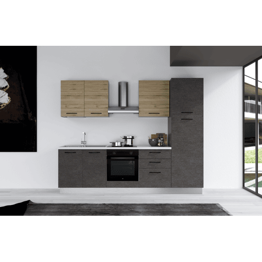 Cozinha com eletrodomésticos GILDA 2.0 270cm esquerda madeira e cinza escuro Cozinha com eletrodomésticos GILDA 2.0 270cm esquerda madeira e cinza escuro
