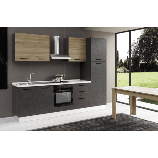 Cozinha com eletrodomésticos GILDA 2.0 270cm esquerda madeira e cinza escuro Cozinha com eletrodomésticos GILDA 2.0 270cm esquerda madeira e cinza escuro