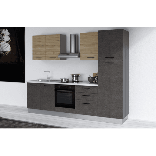 Cozinha com eletrodomésticos GILDA 2.0 270cm esquerda madeira e cinza escuro Cozinha com eletrodomésticos GILDA 2.0 270cm esquerda madeira e cinza escuro