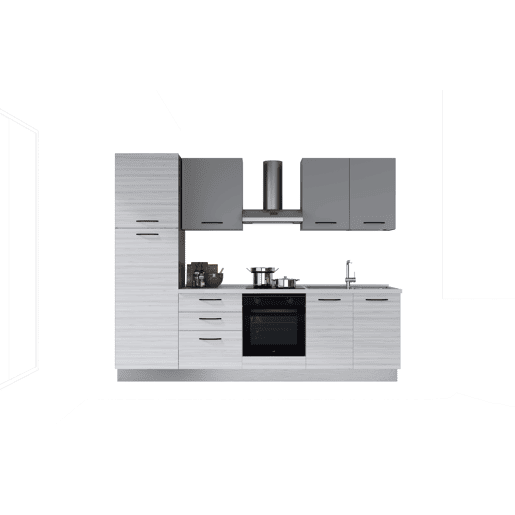 Cozinha com eletrodomésticos GILDA 2.0 270cm direita cinza claro e madeira cinza