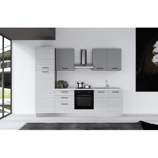 Cozinha com eletrodomésticos GILDA 2.0 270cm direita cinza claro e madeira cinza