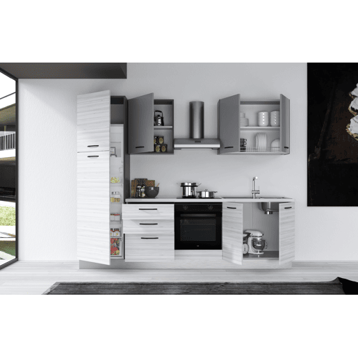Cozinha com eletrodomésticos GILDA 2.0 270cm direita cinza claro e madeira cinza