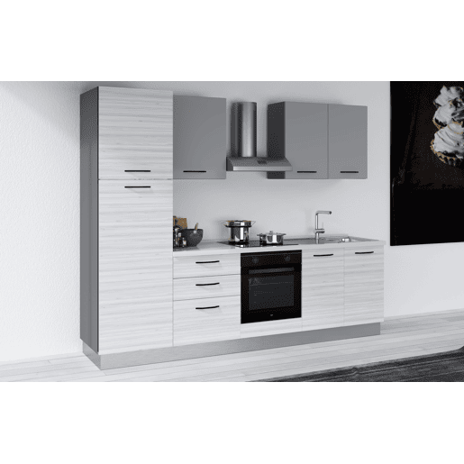 Cozinha com eletrodomésticos GILDA 2.0 270cm direita cinza claro e madeira cinza