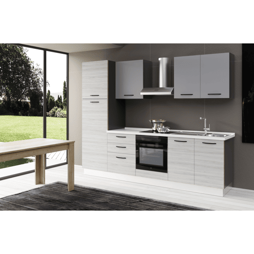 Cozinha com eletrodomésticos GILDA 2.0 270cm direita cinza claro e madeira cinza