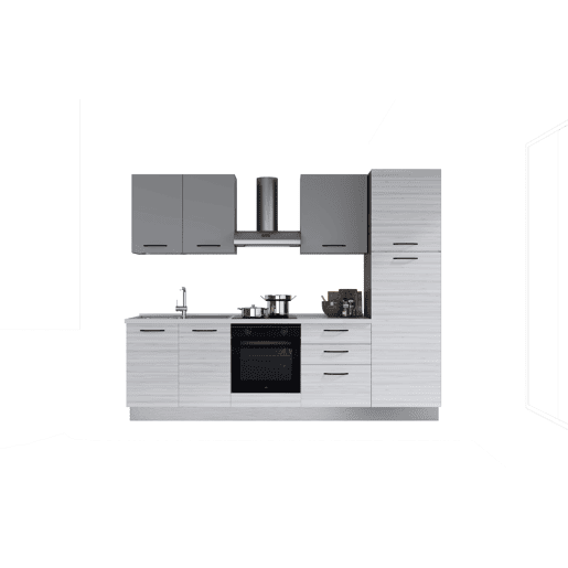 Cozinha com eletrodomésticos GILDA 2.0 270cm esquerda cinza claro e madeira cinza