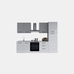 Cozinha com eletrodomésticos GILDA 2.0 270cm esquerda cinza claro e madeira cinza