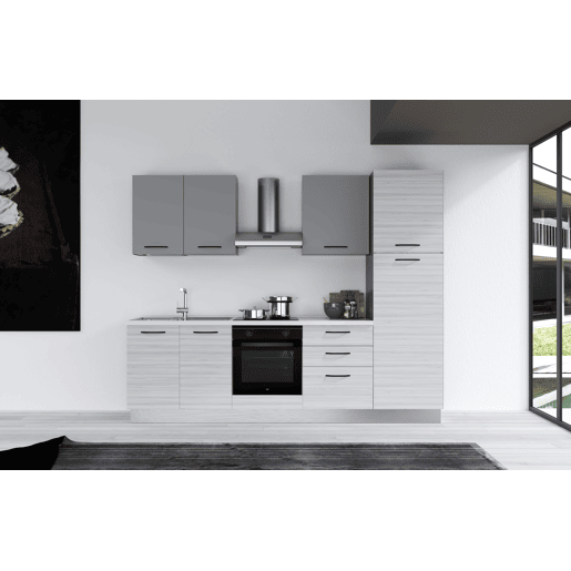 Cozinha com eletrodomésticos GILDA 2.0 270cm esquerda cinza claro e madeira cinza