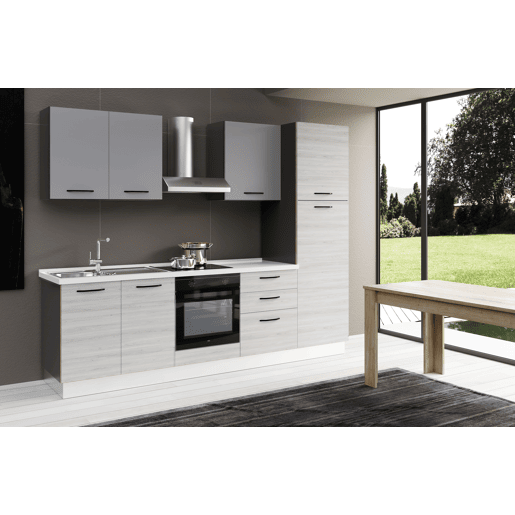 Cozinha com eletrodomésticos GILDA 2.0 270cm esquerda cinza claro e madeira cinza