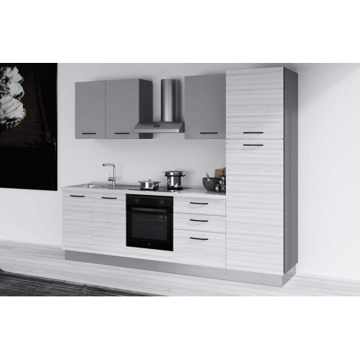 Cozinha com eletrodomésticos GILDA 2.0 270cm esquerda cinza claro e madeira cinza