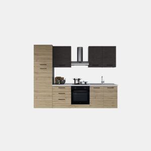 Cozinha com eletrodomésticos GILDA 2.0 270cm direita cinza escuro e madeira