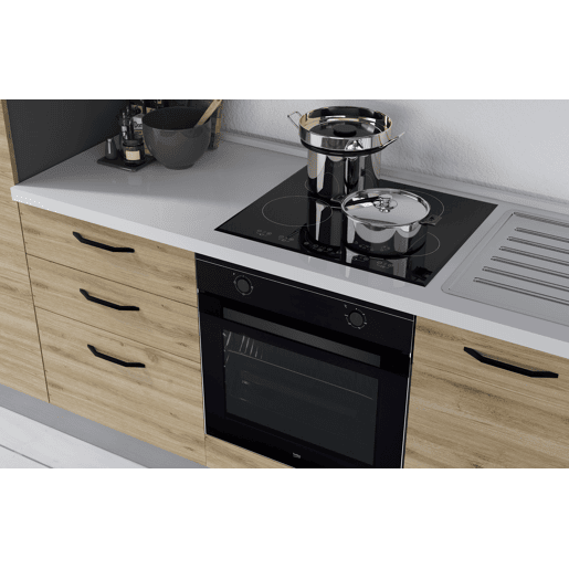 Cozinha com eletrodomésticos GILDA 2.0 270cm direita cinza escuro e madeira