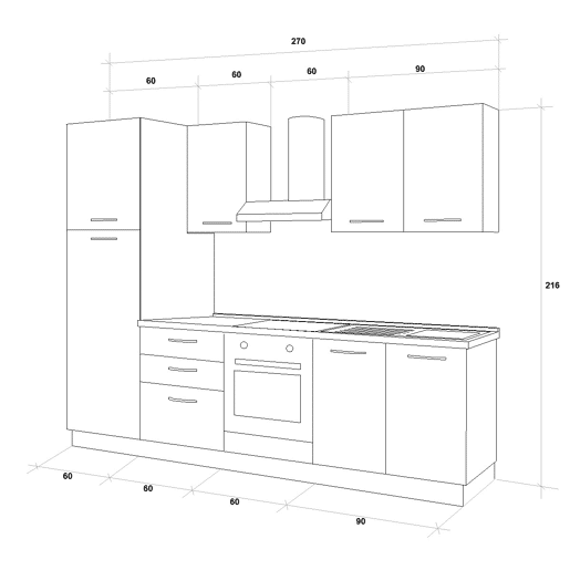 Cozinha com eletrodomésticos GILDA 2.0 270cm direita cinza escuro e madeira