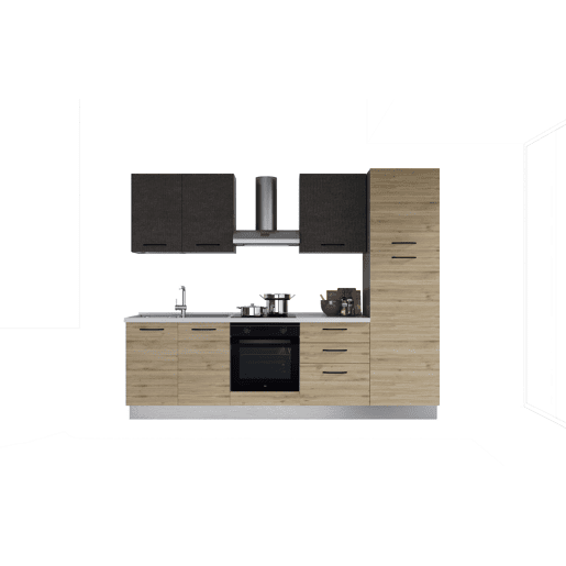 Cozinha com eletrodomésticos GILDA 2.0 270cm esquerda cinza escuro e madeira