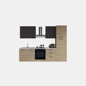Cozinha com eletrodomésticos GILDA 2.0 270cm esquerda cinza escuro e madeira