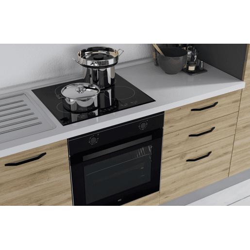 Cozinha com eletrodomésticos GILDA 2.0 270cm esquerda cinza escuro e madeira