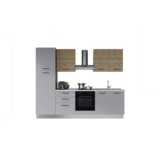 Cozinha com eletrodomésticos GILDA 2.0 270cm direita madeira e cinza claro