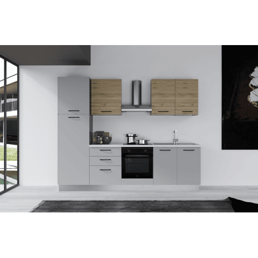 Cozinha com eletrodomésticos GILDA 2.0 270cm direita madeira e cinza claro