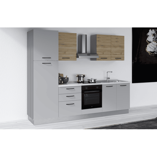 Cozinha com eletrodomésticos GILDA 2.0 270cm direita madeira e cinza claro