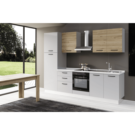 Cozinha com eletrodomésticos GILDA 2.0 270cm direita madeira e cinza claro