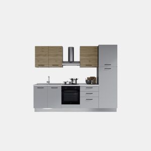 Cozinha com eletrodomésticos GILDA 2.0 270cm esquerda madeira e cinza claro