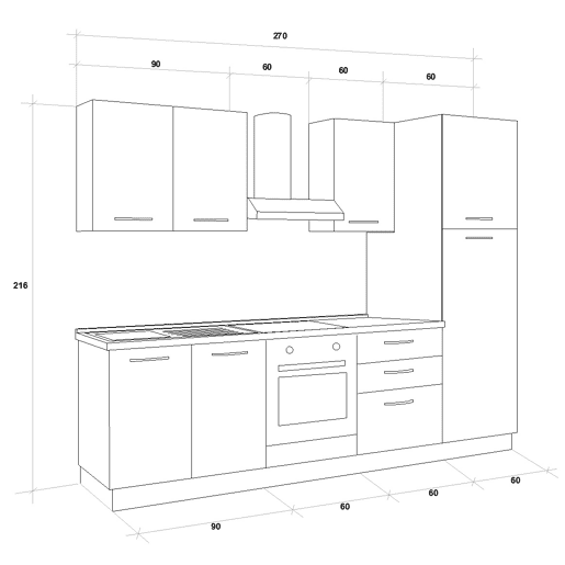 Cozinha com eletrodomésticos GILDA 2.0 270cm esquerda madeira e cinza claro