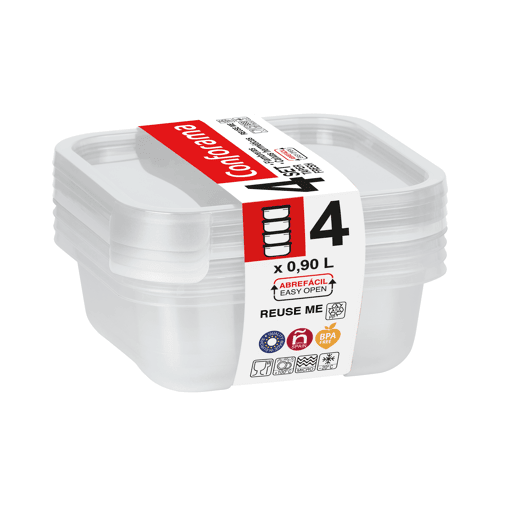 Set 4 recipientes FRESH quadrado 0,90 litros
