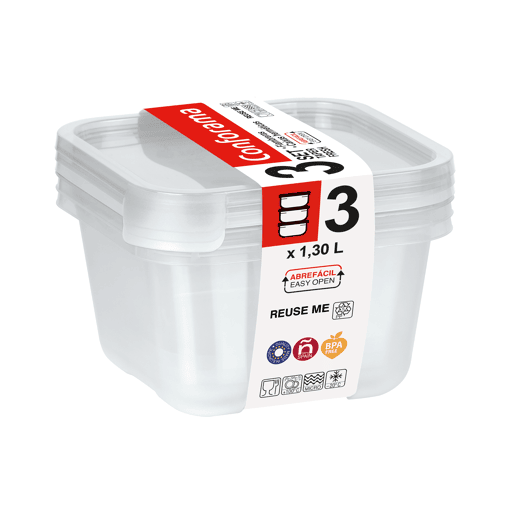 Set 3 recipientes FRESH quadrado 1,30 litros Set 3 recipientes FRESH quadrado 1,30 litros